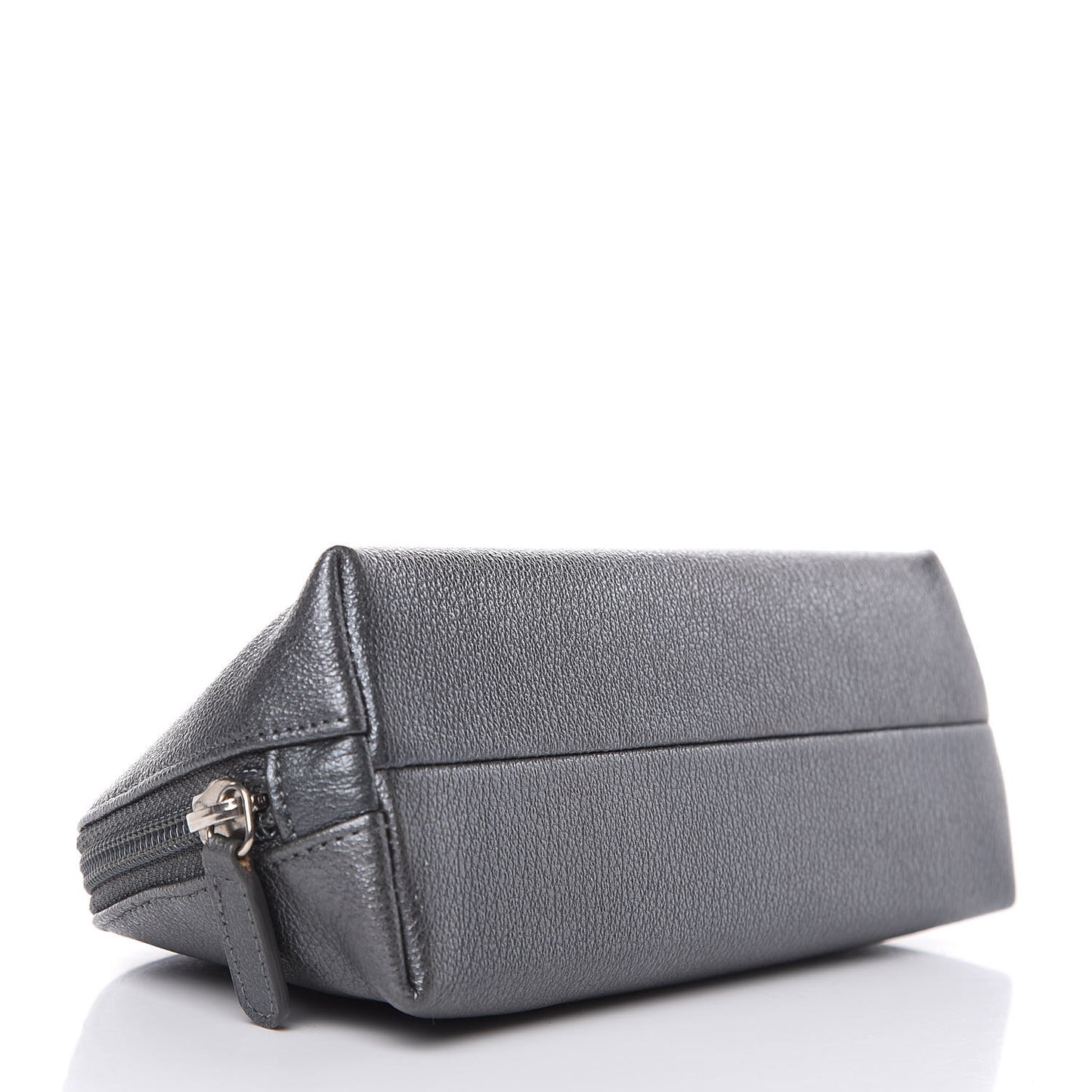 Goatskin Camellia Embossed Cosmetic Case Dark Grey