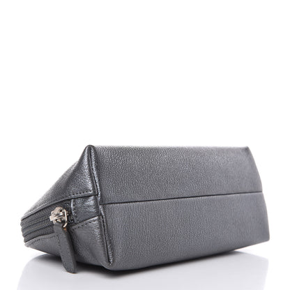 Chanel Goatskin Camellia Embossed Cosmetic Case Dark Grey 4 of 10