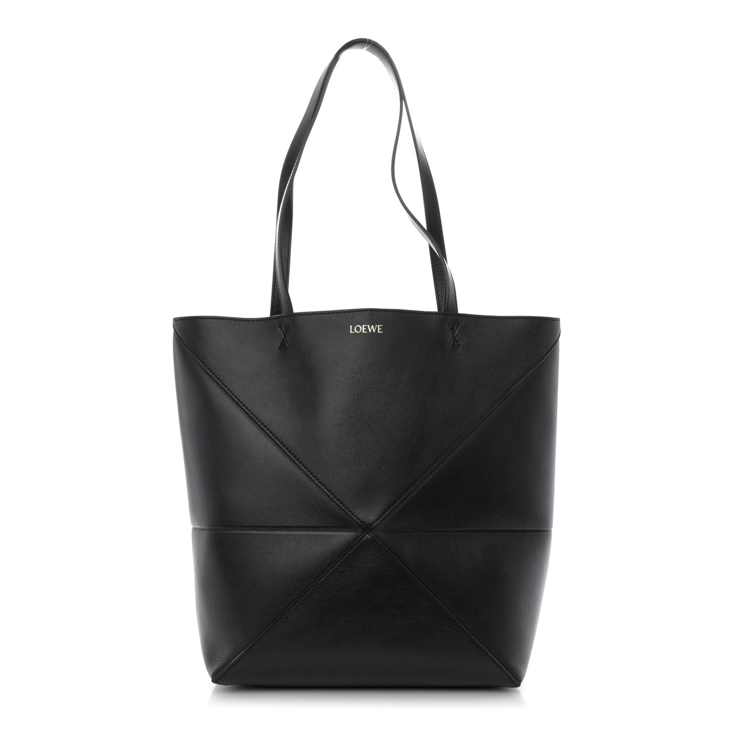Shiny Calfskin Medium Puzzle Fold Tote Black