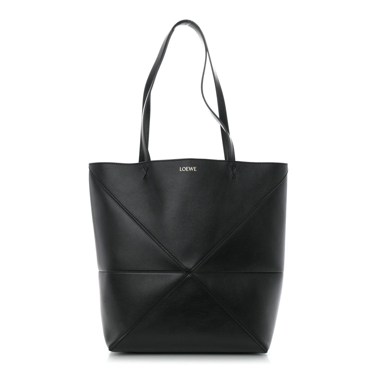 Loewe Shiny Calfskin Medium Puzzle Fold Tote Black 1 of 12