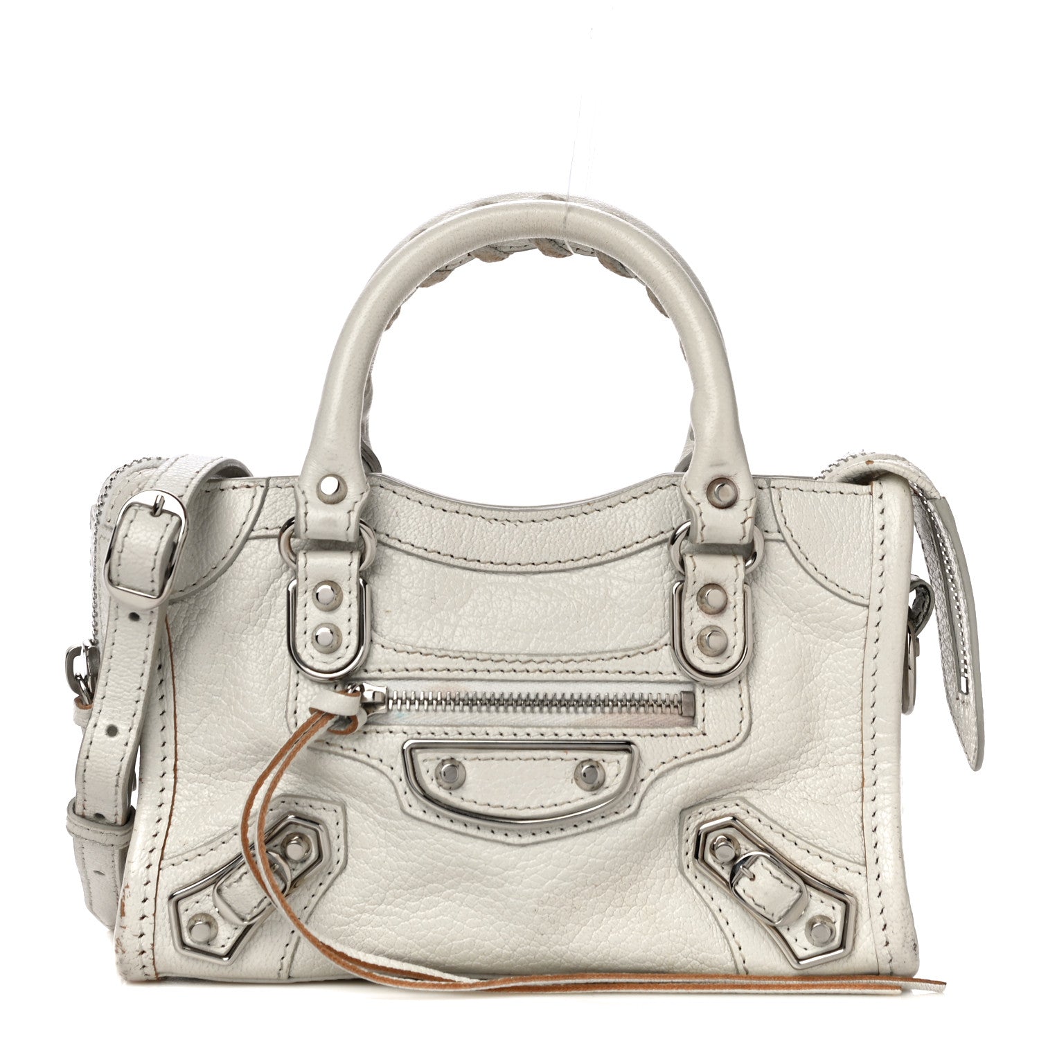 Balenciaga Chevre Silver Metallic Edge Hardware Nano City White 1 of 15