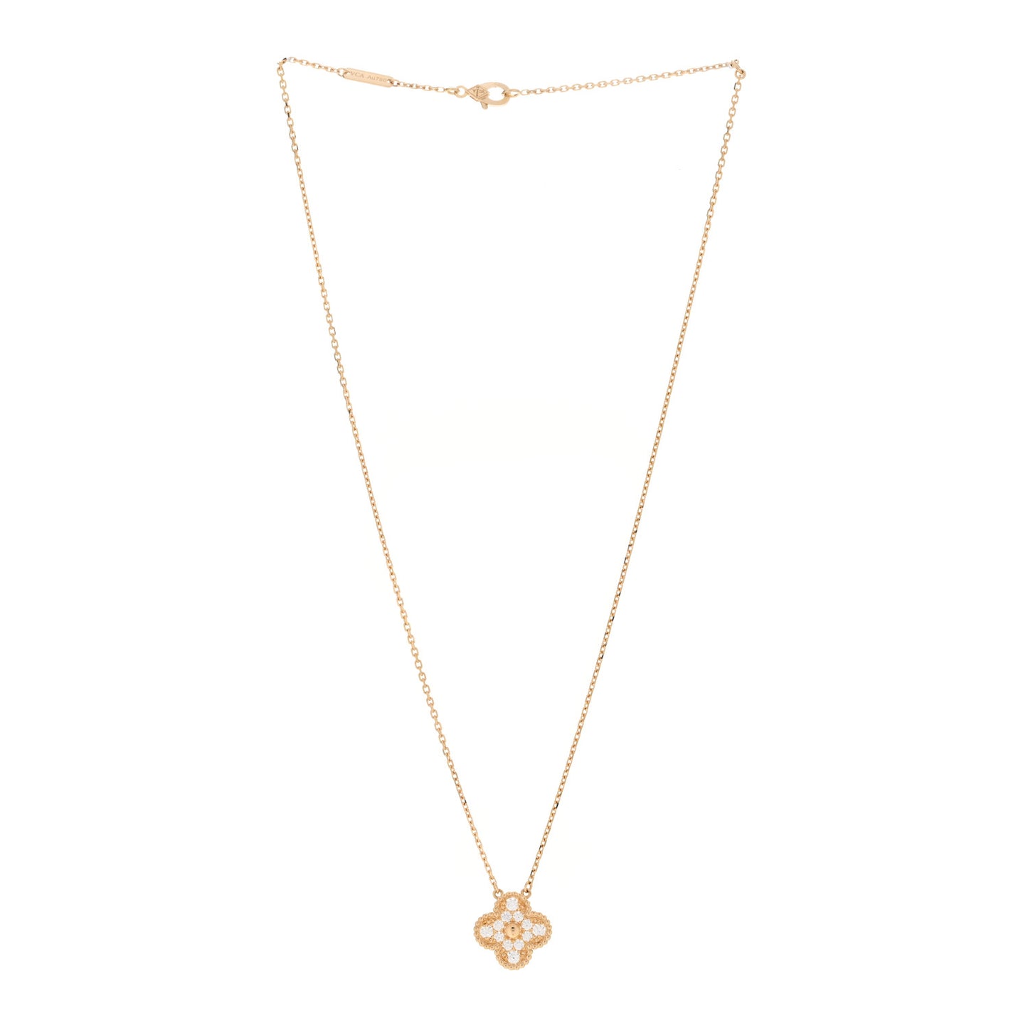 18K Yellow Gold Diamond Vintage Alhambra Pendant Necklace