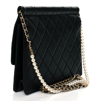Chanel Goatskin Quilted Pearl Chain Flap Bag Black 3 of 10