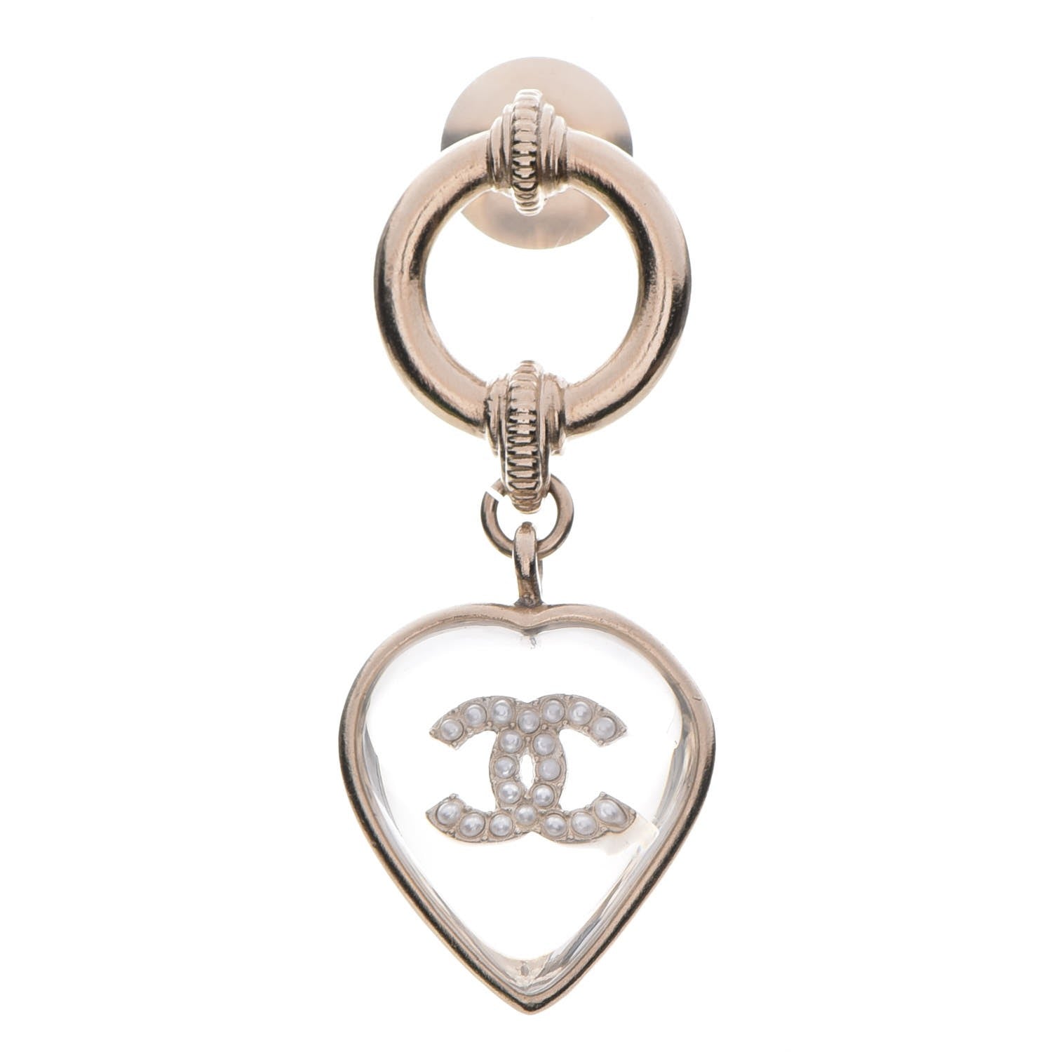 Chanel Resin Pearl CC Heart Charm Brooch Gold 1 of 6