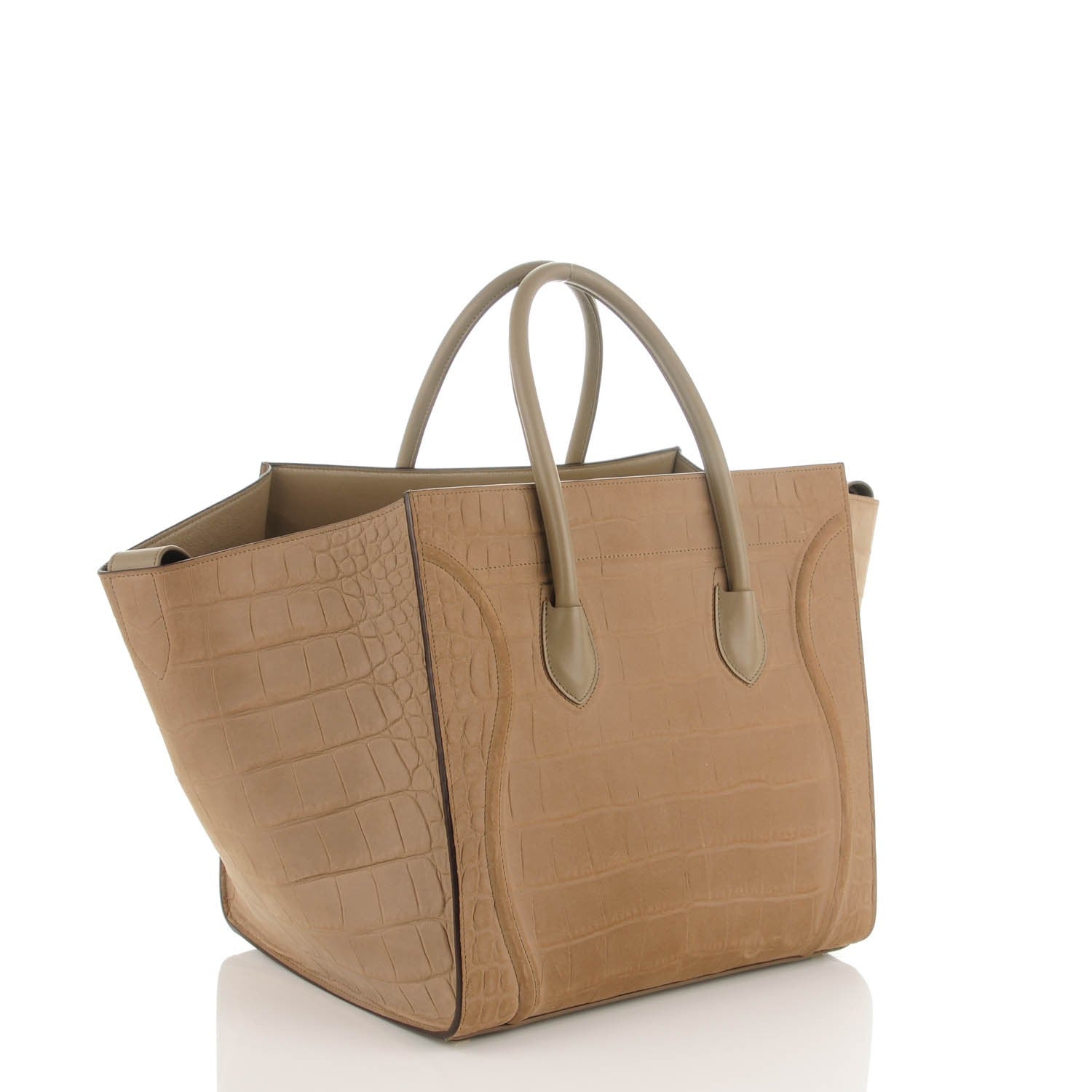 Celine Crocodile Embossed Nubuck Medium Phantom Luggage Beige 3 of 7