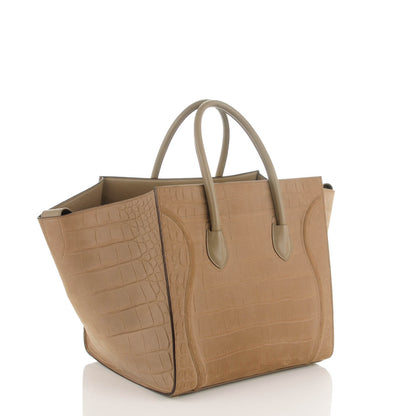 Celine Crocodile Embossed Nubuck Medium Phantom Luggage Beige 3 of 7