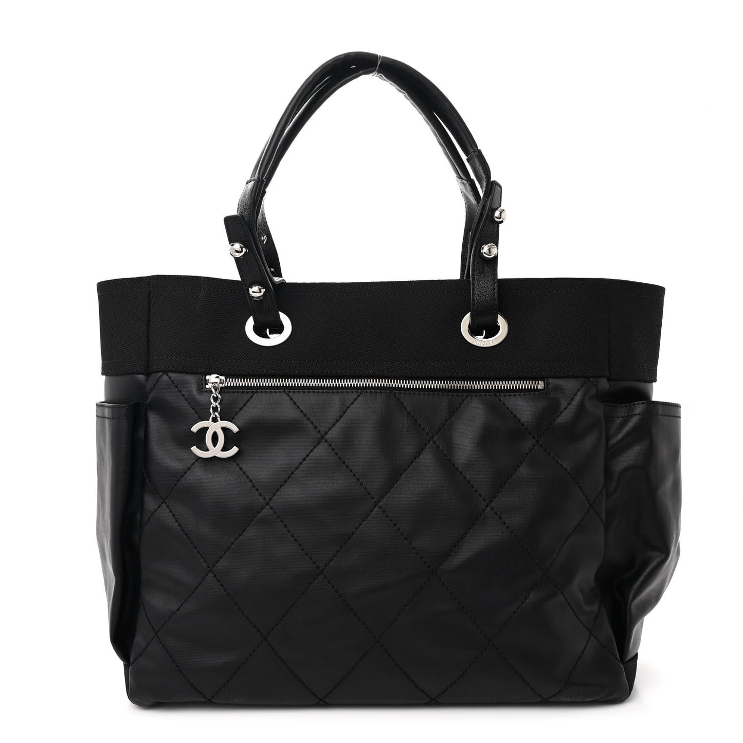 Coated Canvas Quilted Large Paris Biarritz Tote Black