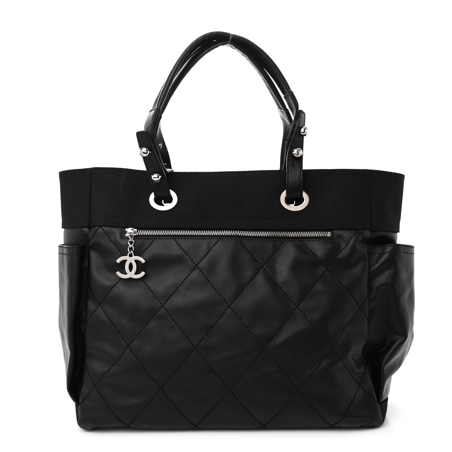 Chanel Coated Canvas Quilted Large Paris Biarritz Tote Black 1 of 12