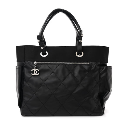 Chanel Coated Canvas Quilted Large Paris Biarritz Tote Black 1 of 12