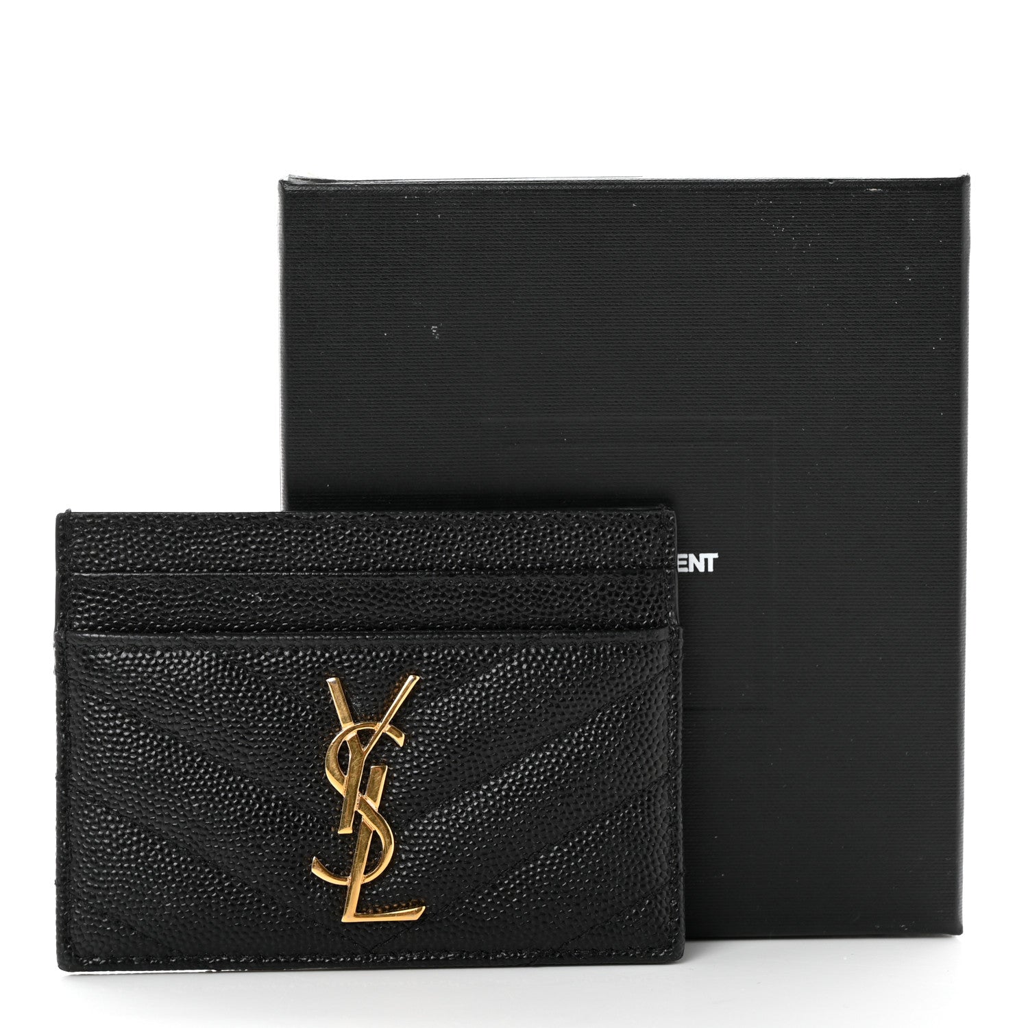 Saint Laurent Grain De Poudre Matelasse Chevron Monogram Credit Card Case Black 11 of 11