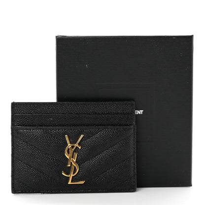 Saint Laurent Grain De Poudre Matelasse Chevron Monogram Credit Card Case Black 11 of 11