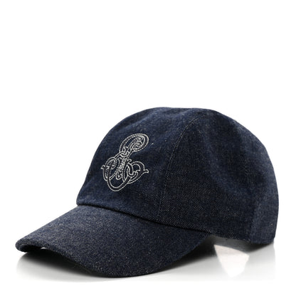 Hermes Cotton Denim Embroidered Davis Emile Hat 58 Indigo 1 of 9
