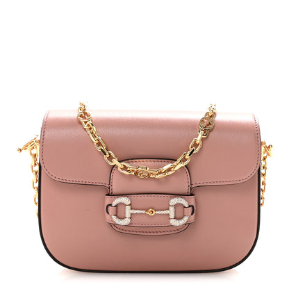 Gucci Azalea Calfskin Crystal GG Monogram Mini Horsebit 1955 Shoulder Bag Pink 1 of 10