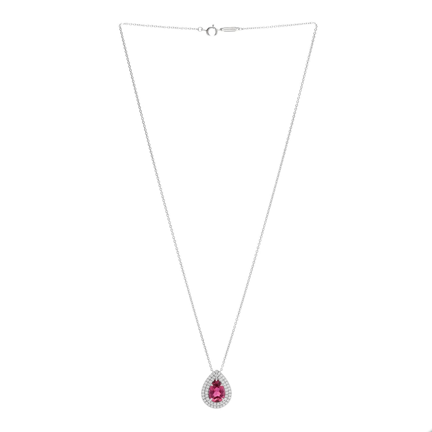 Platinum Diamond Rubellite Pear Shaped Soleste Pendant Necklace