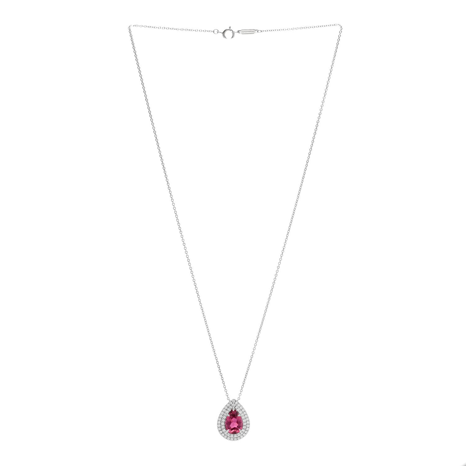 Tiffany Platinum Diamond Rubellite Pear Shaped Soleste Pendant Necklace 3 of 6