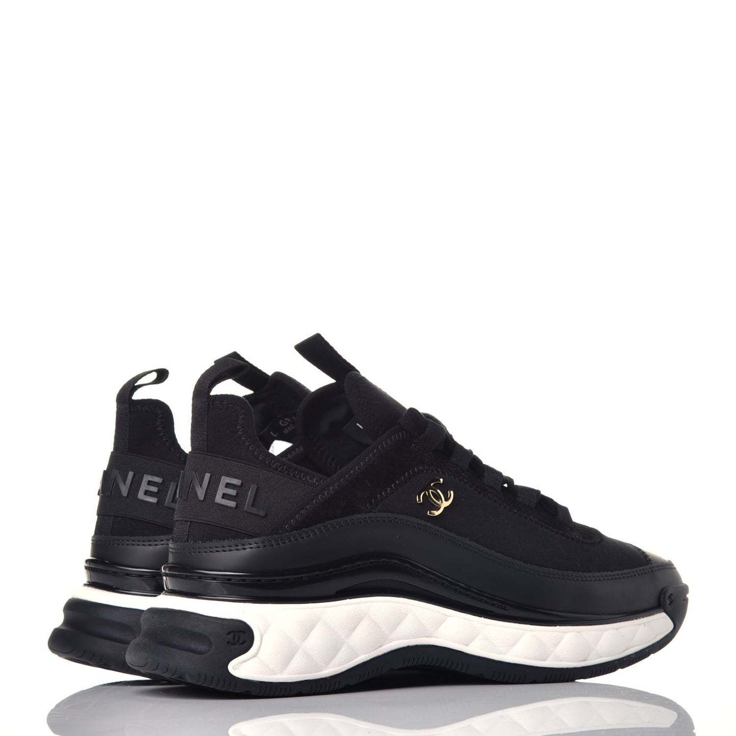 Velvet Calfskin Mixed Fibers CC Sneakers 38 Black