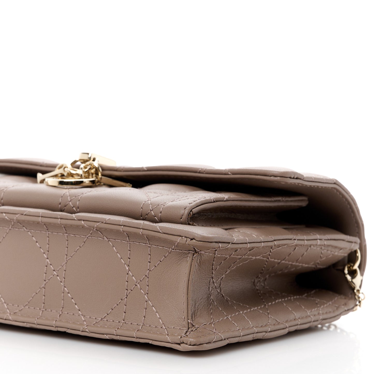 Lambskin Cannage Lady Dior Chain Pouch Warm Taupe