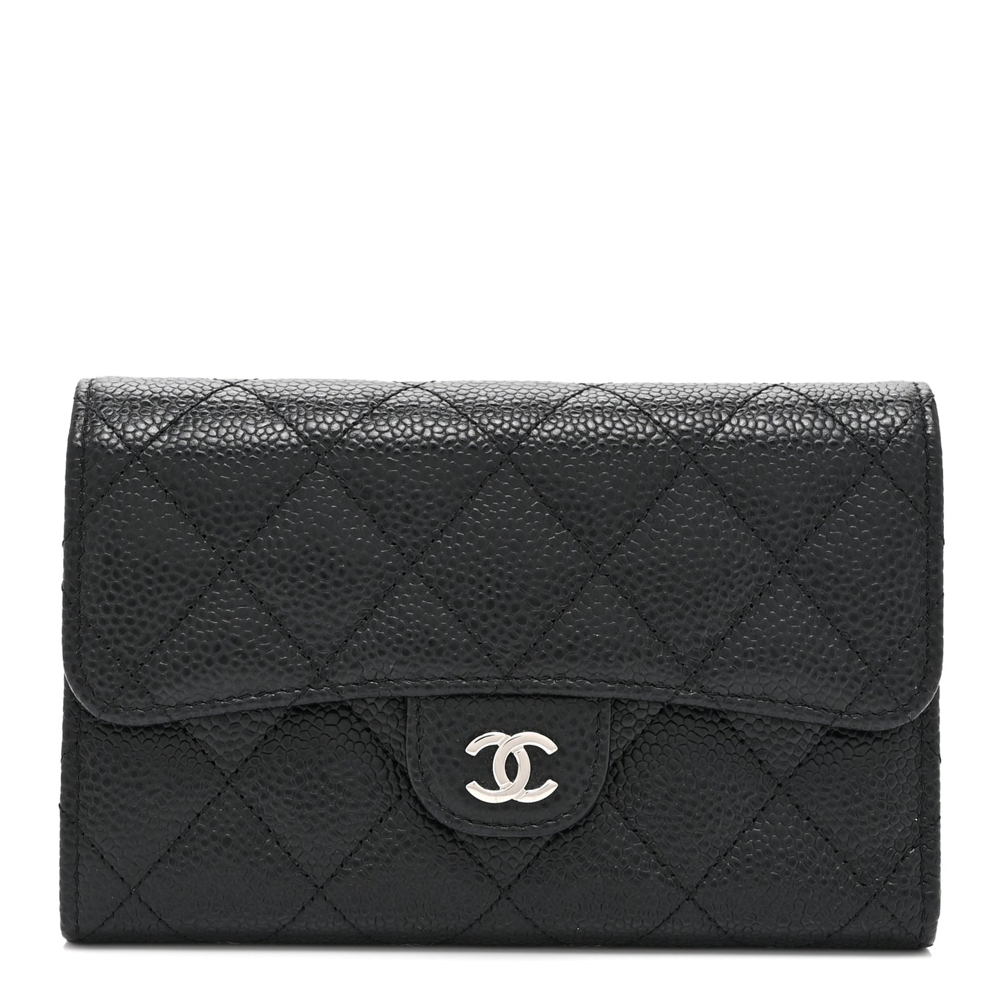 Caviar Quilted Medium Flap Wallet Black
