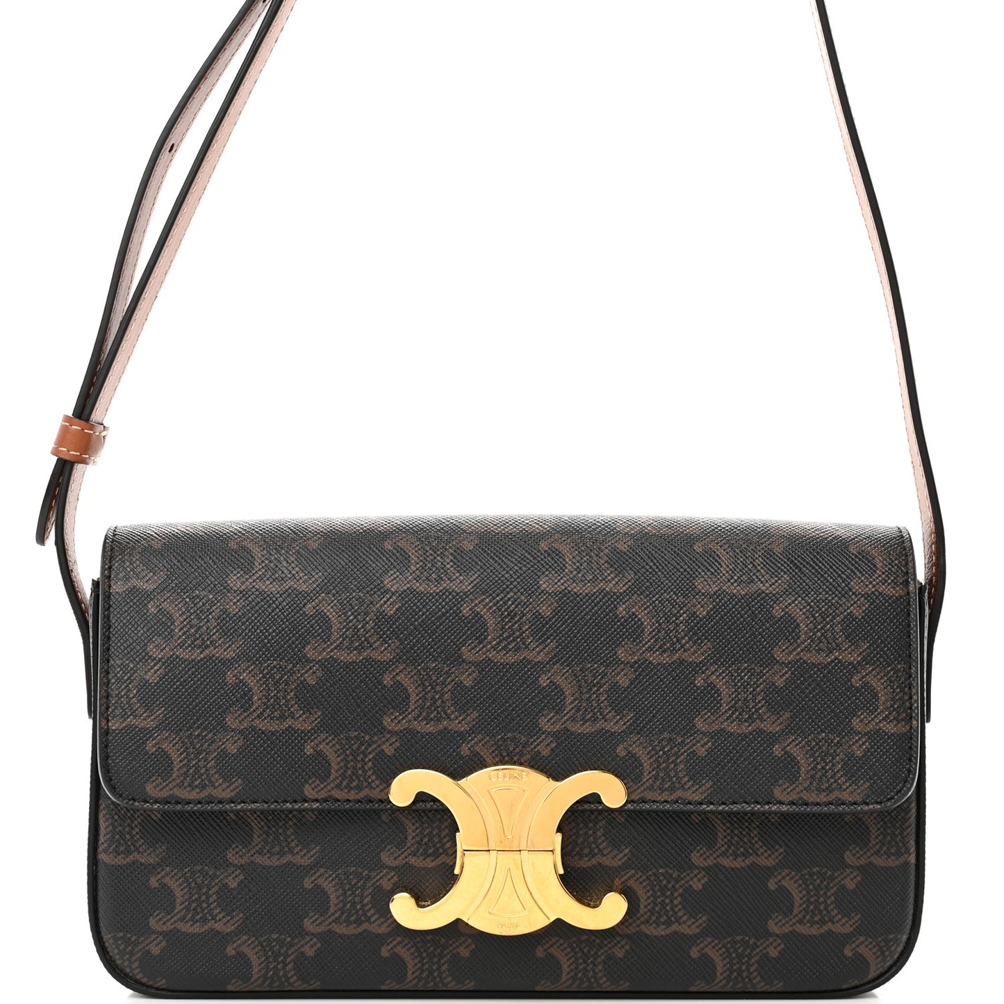 Canvas Calfskin Triomphe Shoulder Bag Tan