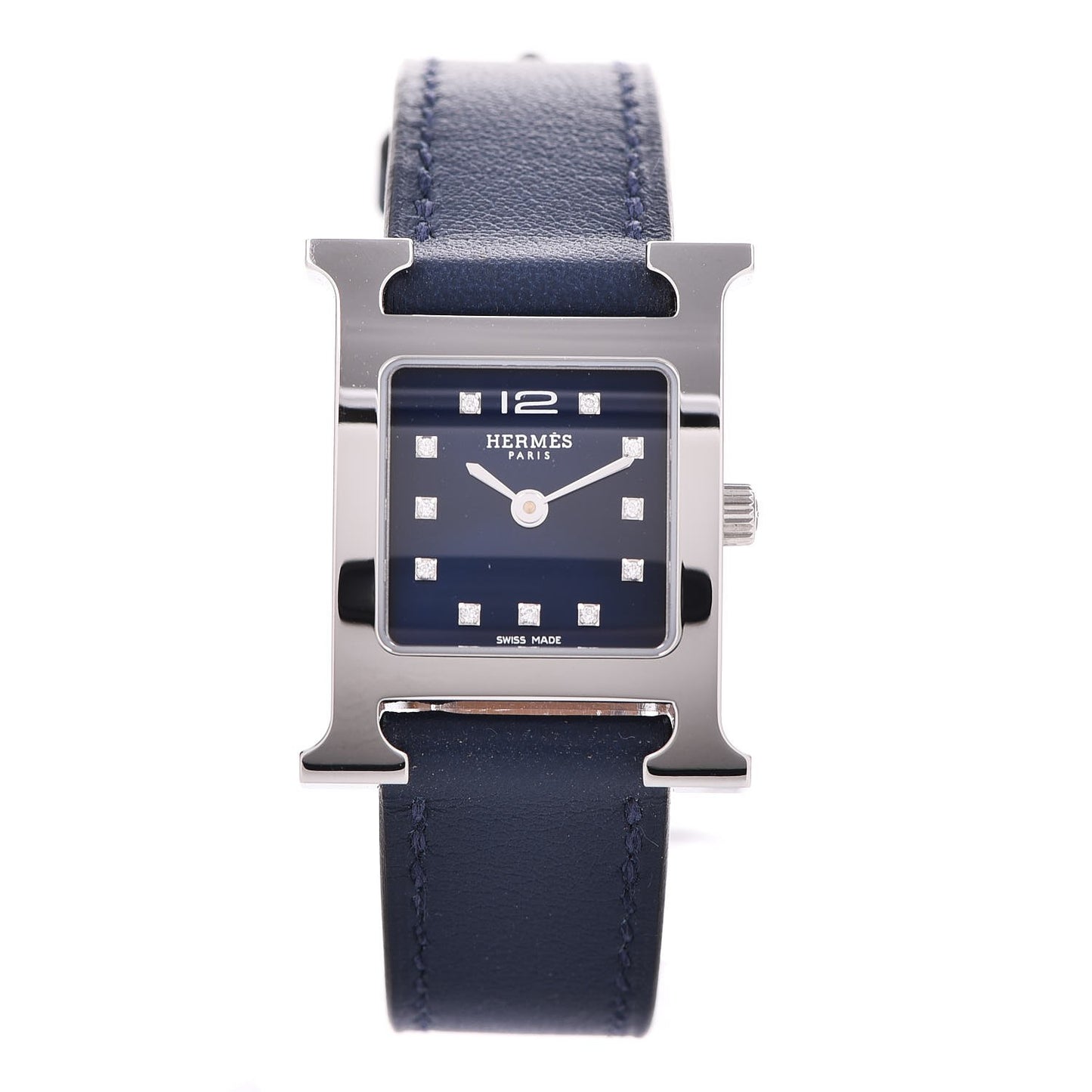 Stainless Steel Swift 21mm Diamond Heure H Hour Quartz Watch Bleu Navy