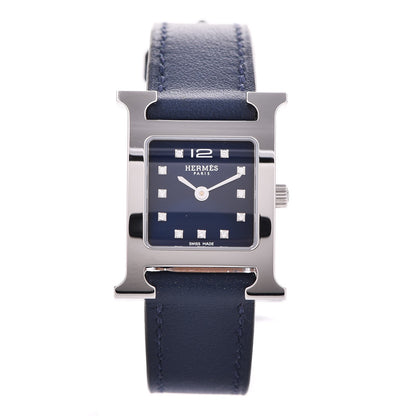 Hermes Stainless Steel Swift 21mm Diamond Heure H Hour Quartz Watch Bleu Navy 1 of 9