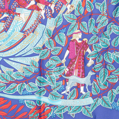 Hermes Silk La Promenade de Platon Scarf 90 Indigo Rouge Turquoise 3 of 7