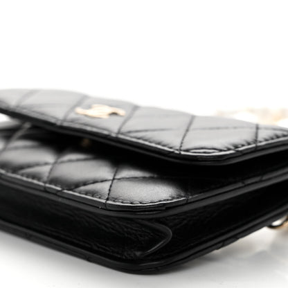 Chanel Calfskin Quilted Maxi Pearls Clutch With Chain Black 11 of 11