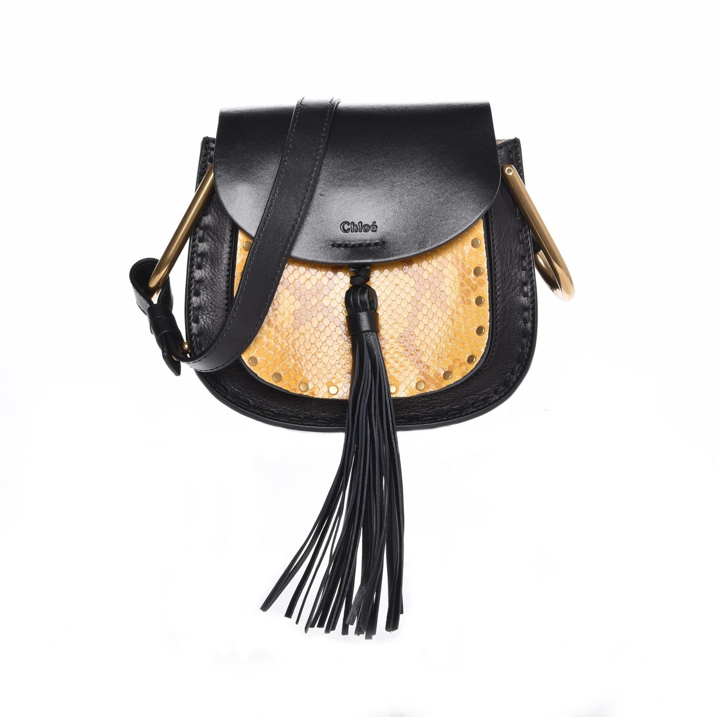 Calfskin Python Studded Mini Hudson Shoulder Bag Black