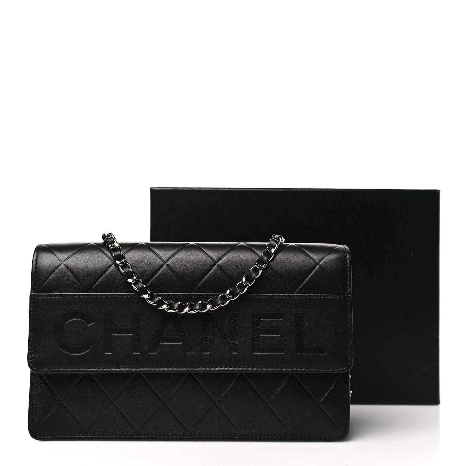 Chanel Lambskin Embossed Lax Wallet On Chain WOC Black 12 of 12