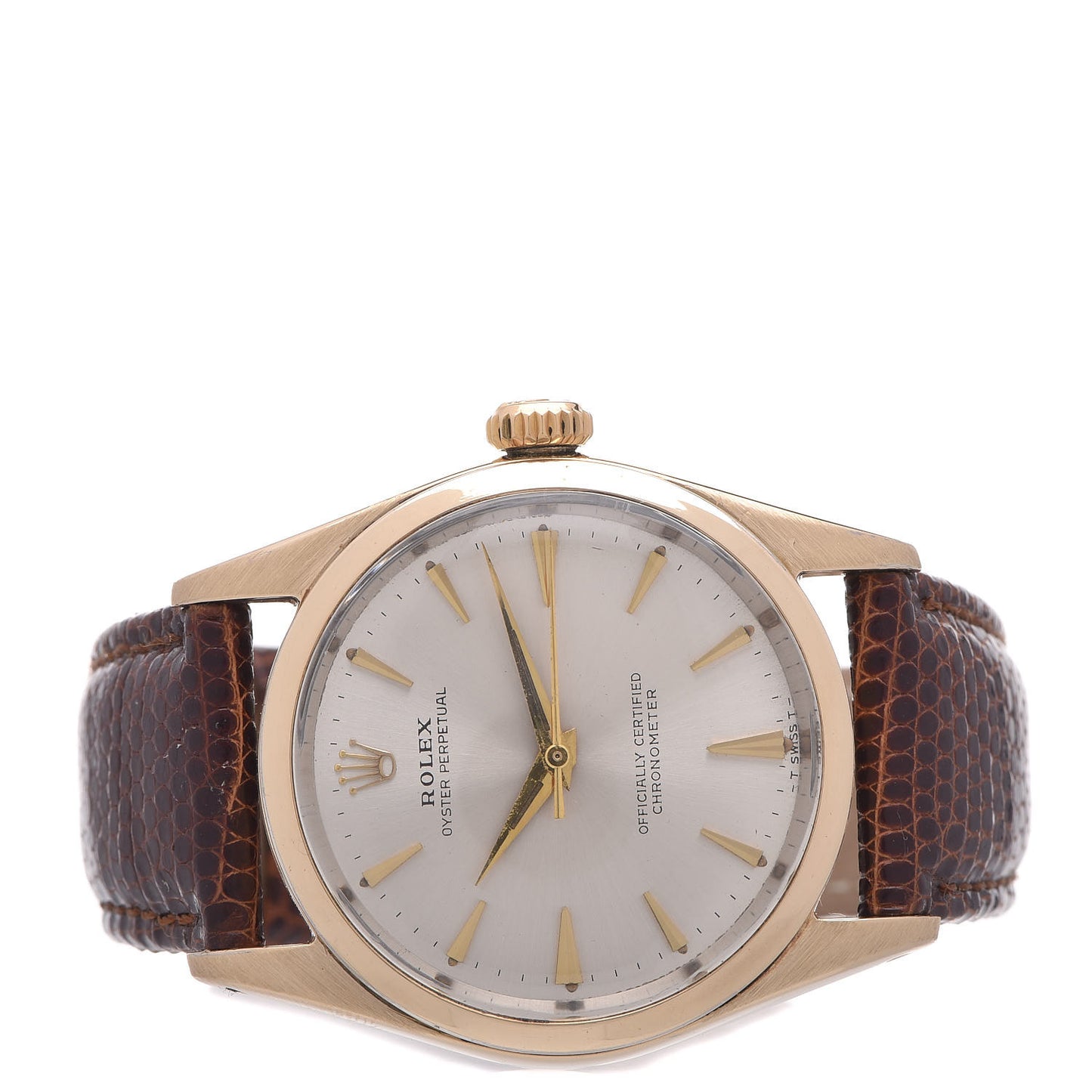 Stainless Steel Lizard 34mm Oyster Perpetual Watch Brown 6634