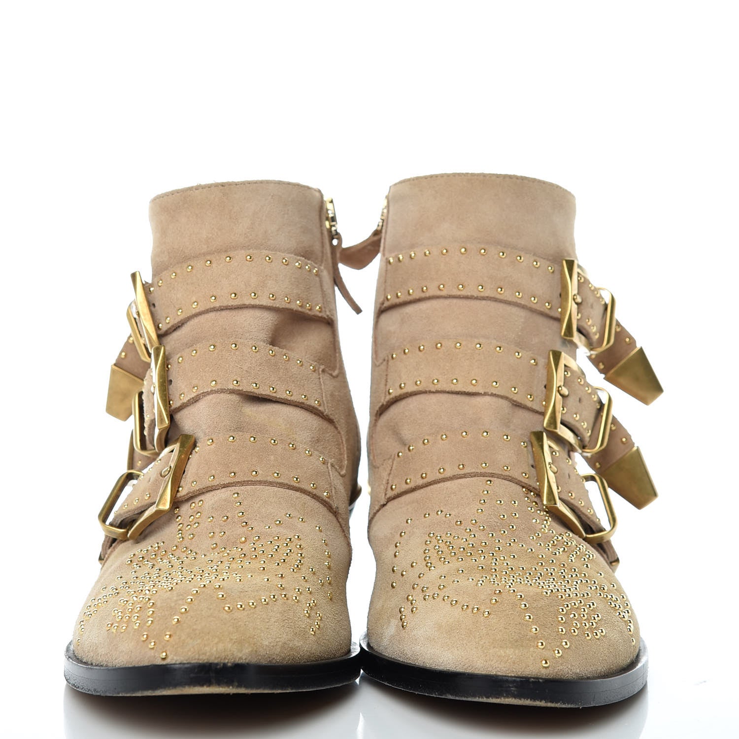 Chloe Suede Sheepskin Studded Susanna Ankle Boots 36.5 Beige Gold 2 of 14