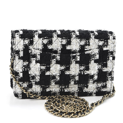 Chanel Tweed Quilted Wallet On Chain WOC Black Ecru White 2 of 10