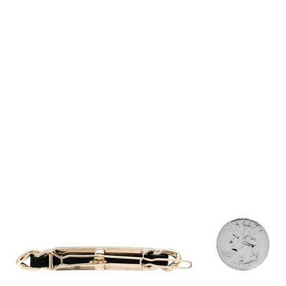 Chanel Metal Lambskin Strass Sergeant Hair Clip Barrette Black Gold 2 of 5
