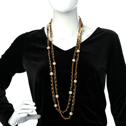 Chanel Lambskin Pearl Chain Necklace Black Gold 2 of 4