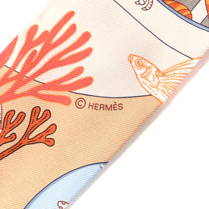 Hermes Silk Precious Paradise Twilly Beige Doré Orange Gris Bleu 3 of 4
