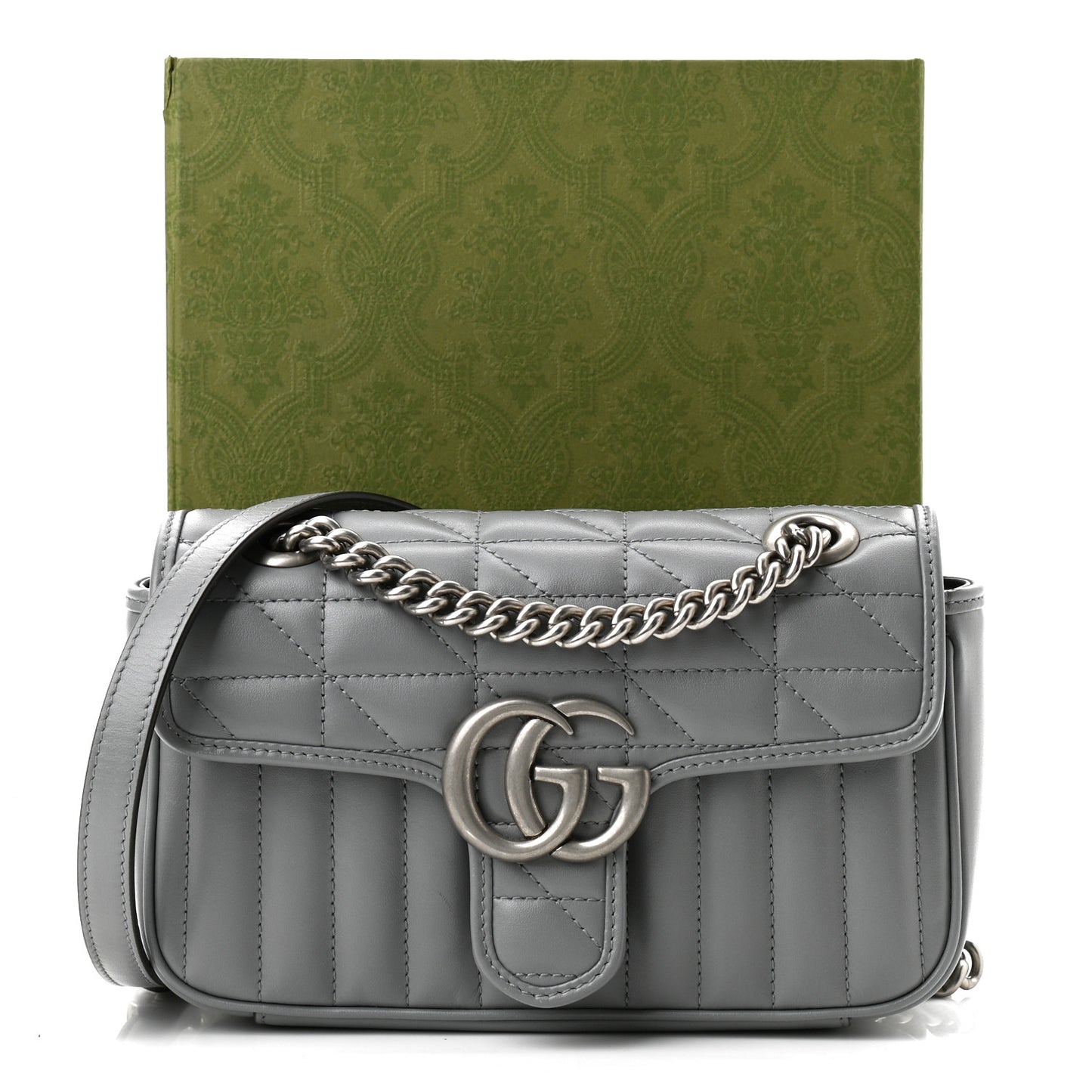 Calfskin Matelasse Aria Mini GG Marmont Shoulder Bag Deep Grey
