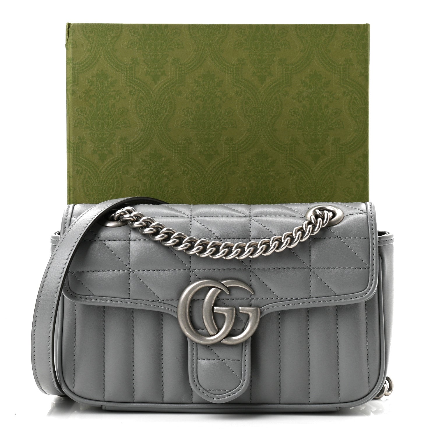 Gucci Calfskin Matelasse Aria Mini GG Marmont Shoulder Bag Deep Grey 11 of 11