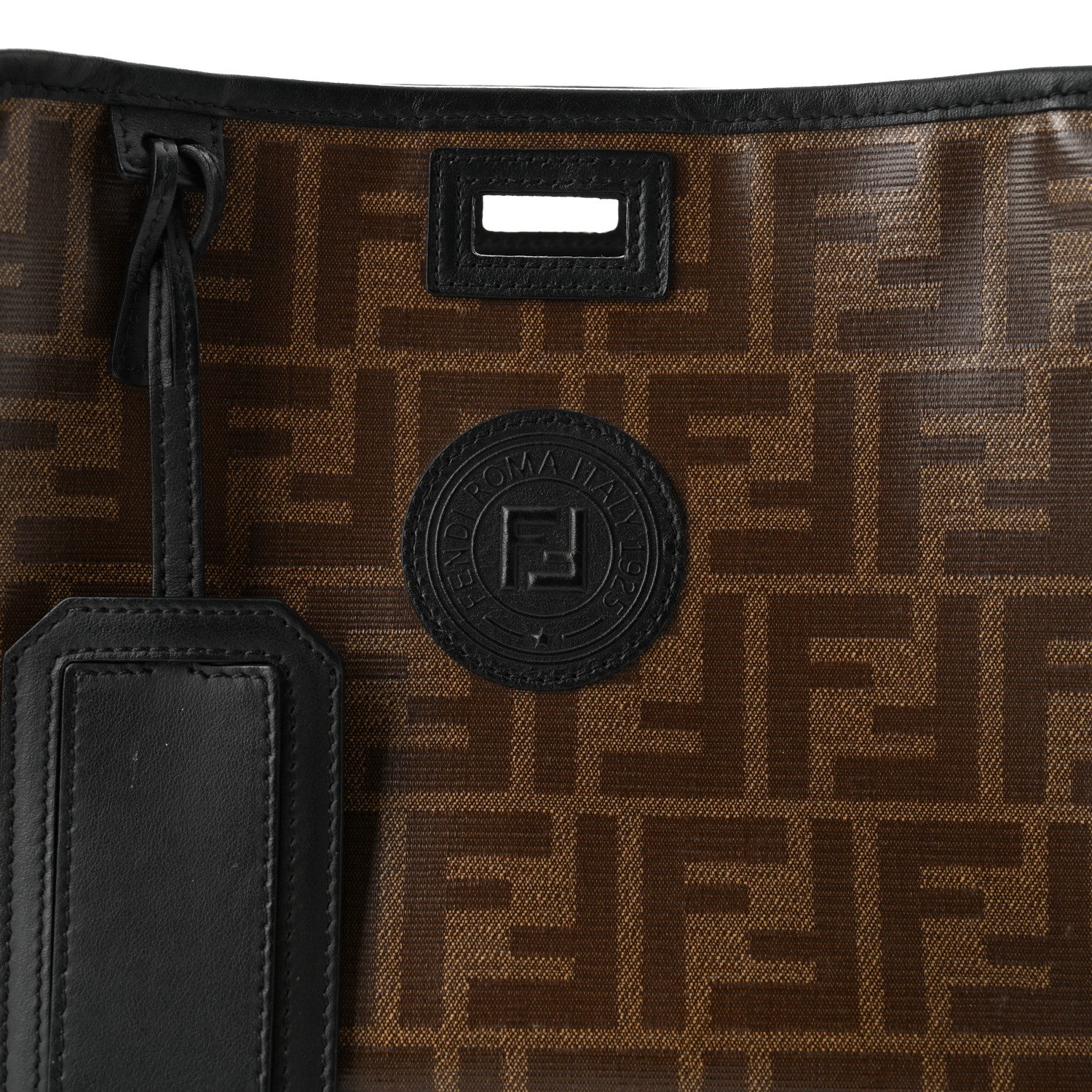 Fendi Glazed Fabric Vitello Century FF 1974 Stamp Patch Mini Peekaboo Defender Cover Mogano Panna Black 8 of 10