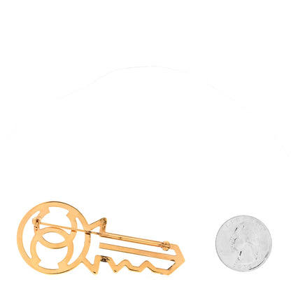Chanel Crystal CC Key Brooch Black Gold 2 of 4