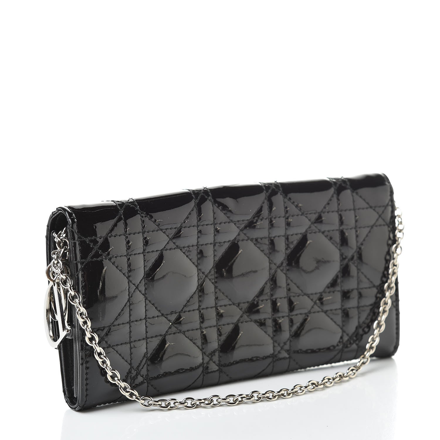 Christian Dior Patent Cannage Rendez-vous Chain Wallet Black 3 of 7