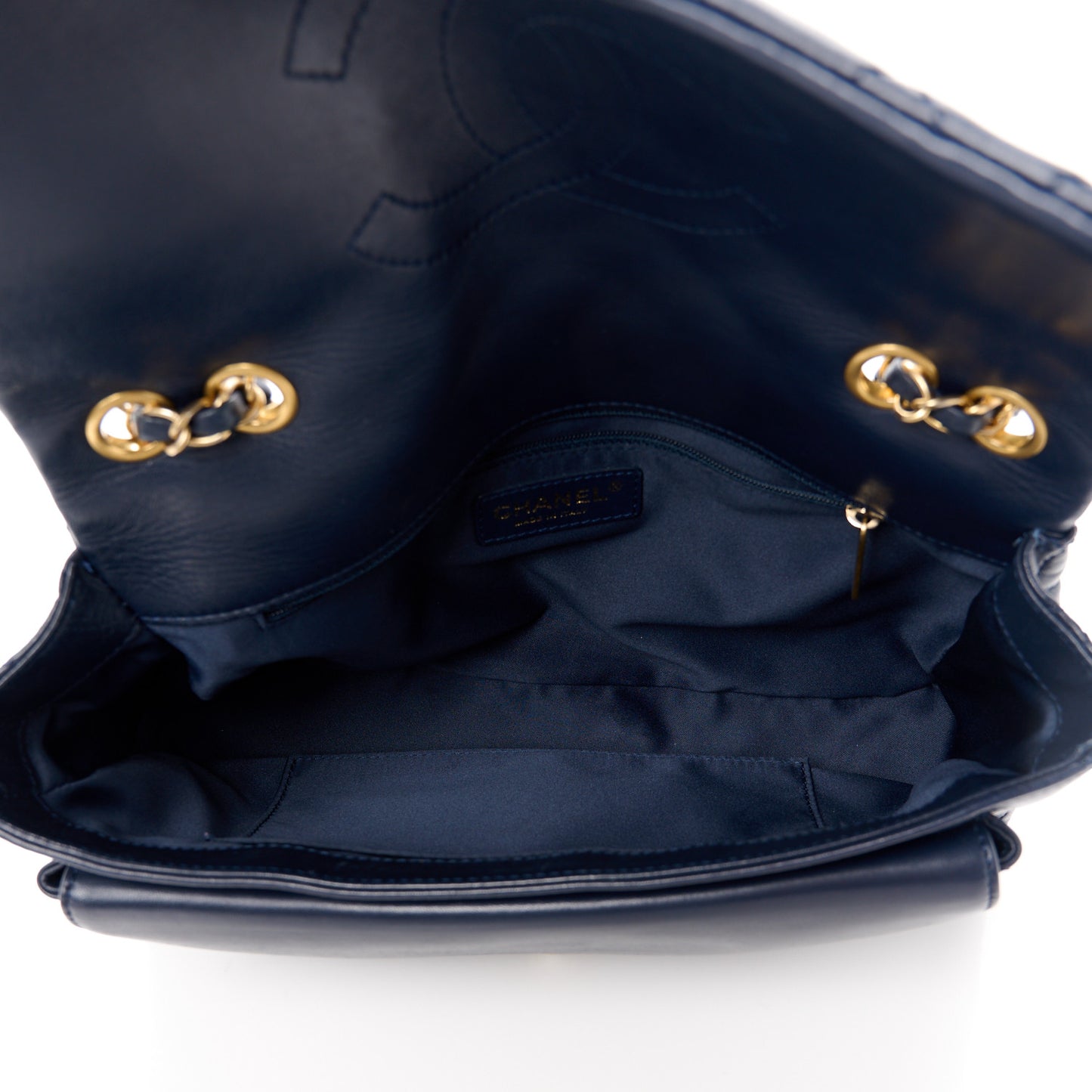 Lambskin Quilted Large Now and Forever Flap Navy