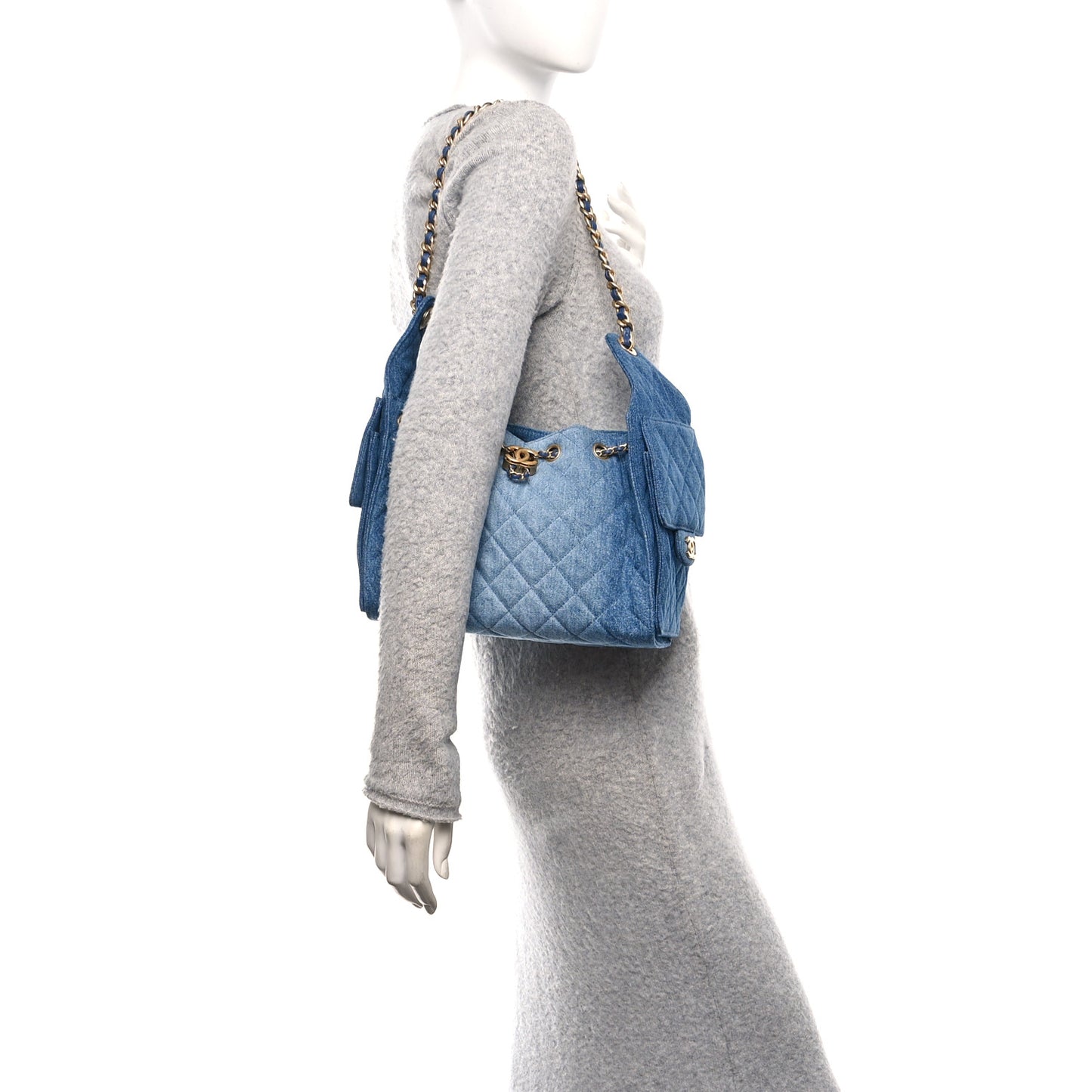 Washed Denim Quilted Small Chanel 25 Handbag Blue