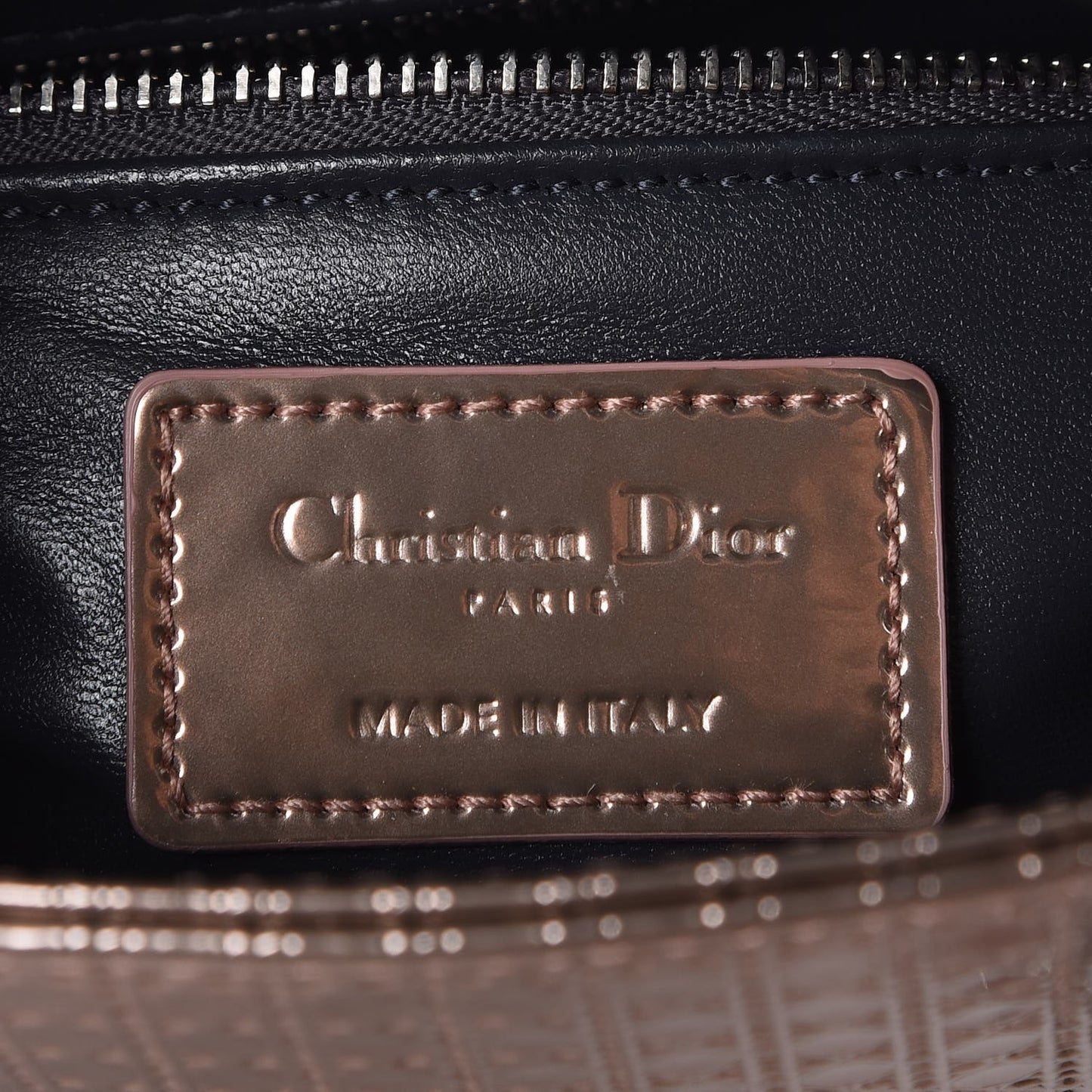 Metallic Patent Micro-Cannage Mini Lady Dior Champagne