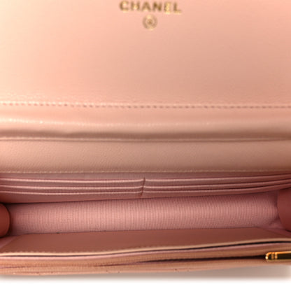 Chanel Grained Calfskin Quilted Strass CC Wallet On Chain WOC Light Pink 5 of 12