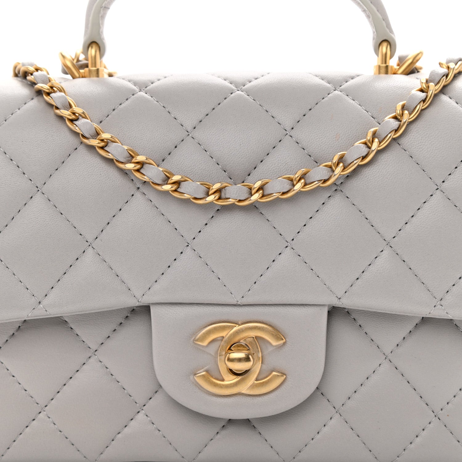 Chanel Lambskin Quilted Mini Top Handle Rectangular Flap Grey 8 of 12