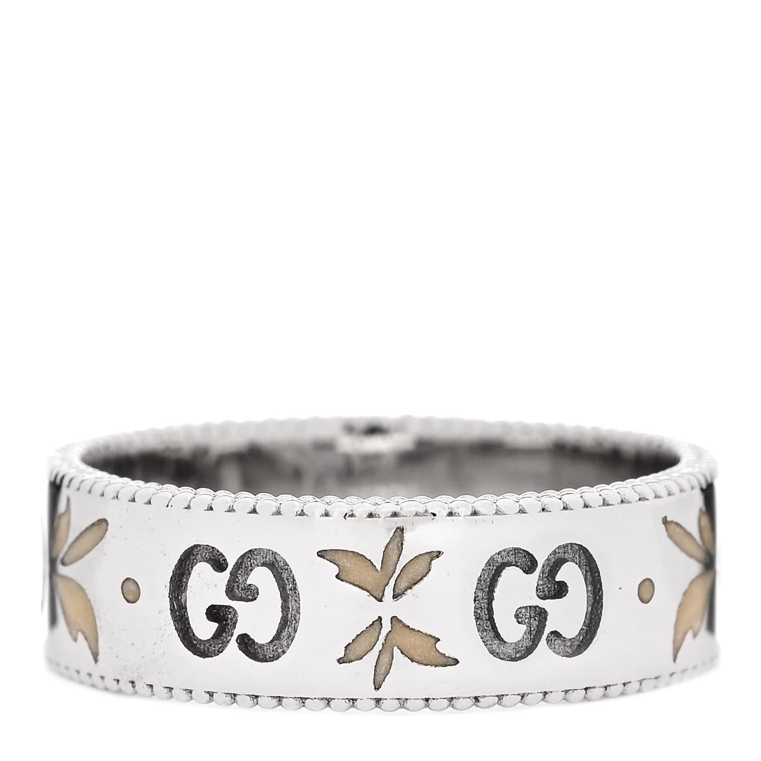 Gucci 18K White Gold Enamel 6mm Icon Blooms Ring 53 6.5 1 of 6