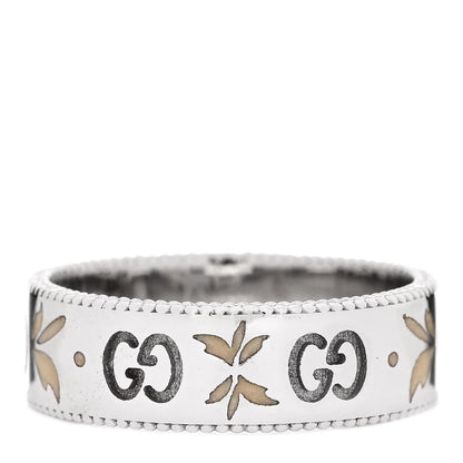 Gucci 18K White Gold Enamel 6mm Icon Blooms Ring 53 6.5 1 of 6