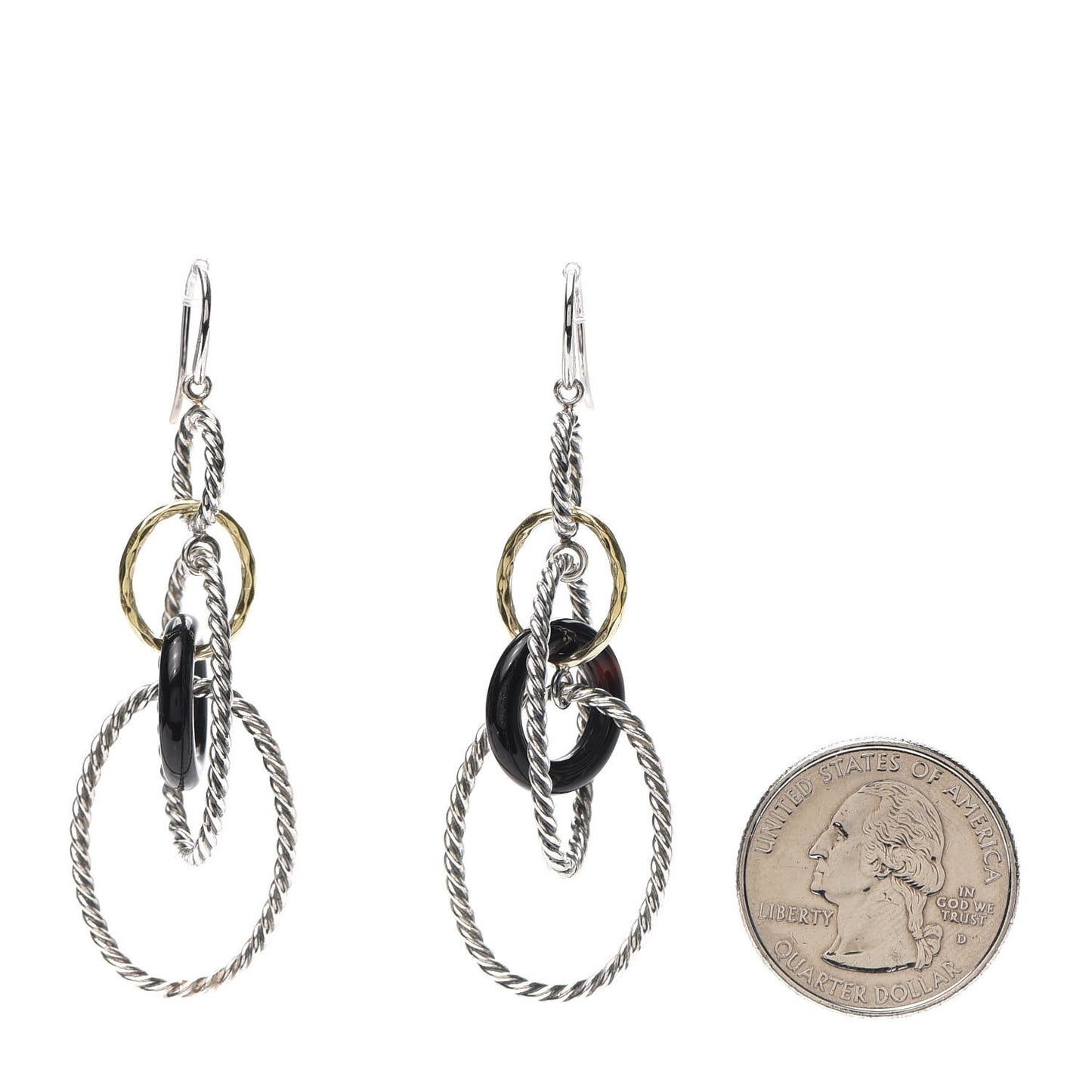 Sterling Silver 18K Yellow Gold Black Onyx Mobile Earrings