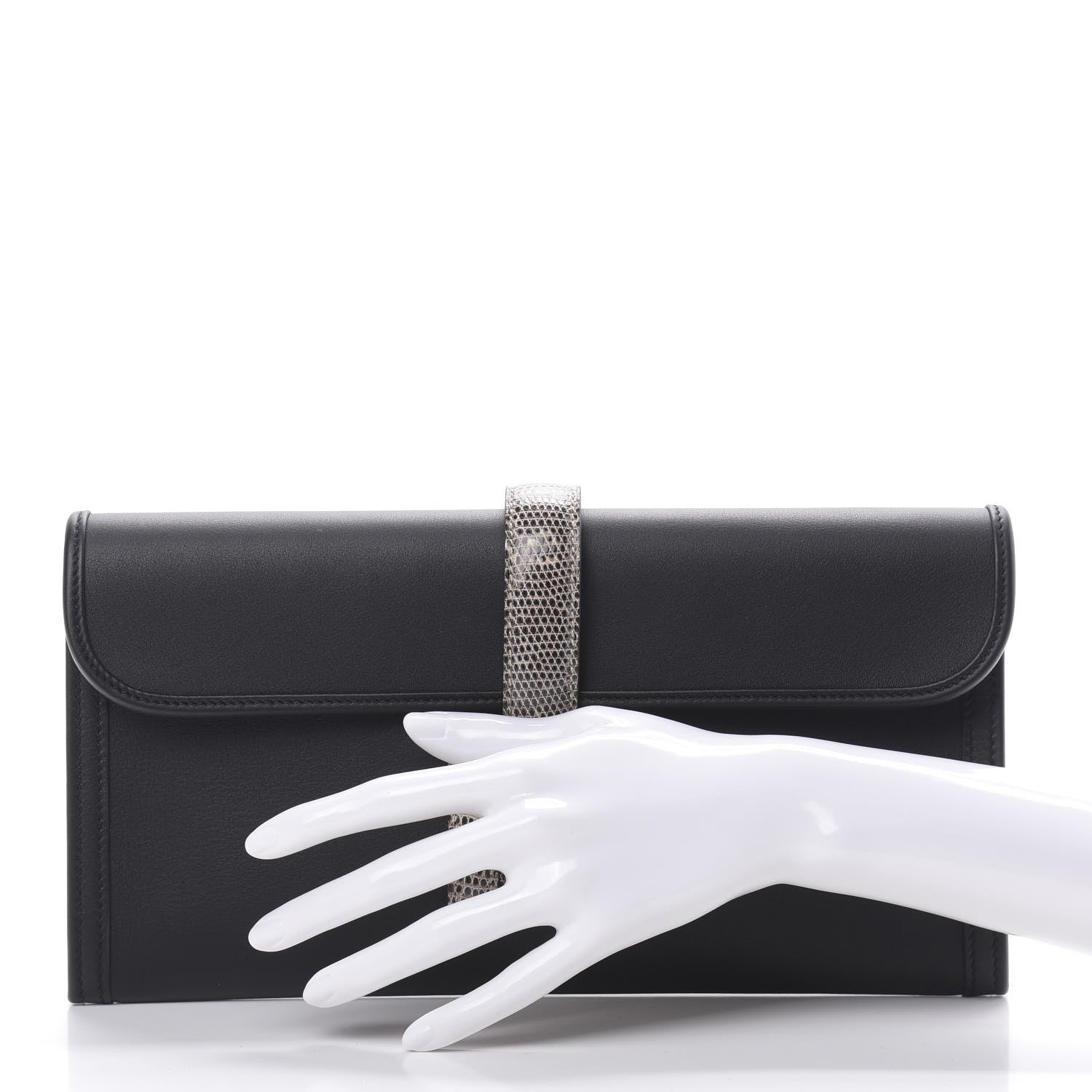 Hermes Swift Lizard Jige Elan Touch 29 Clutch Black Ombre 2 of 8