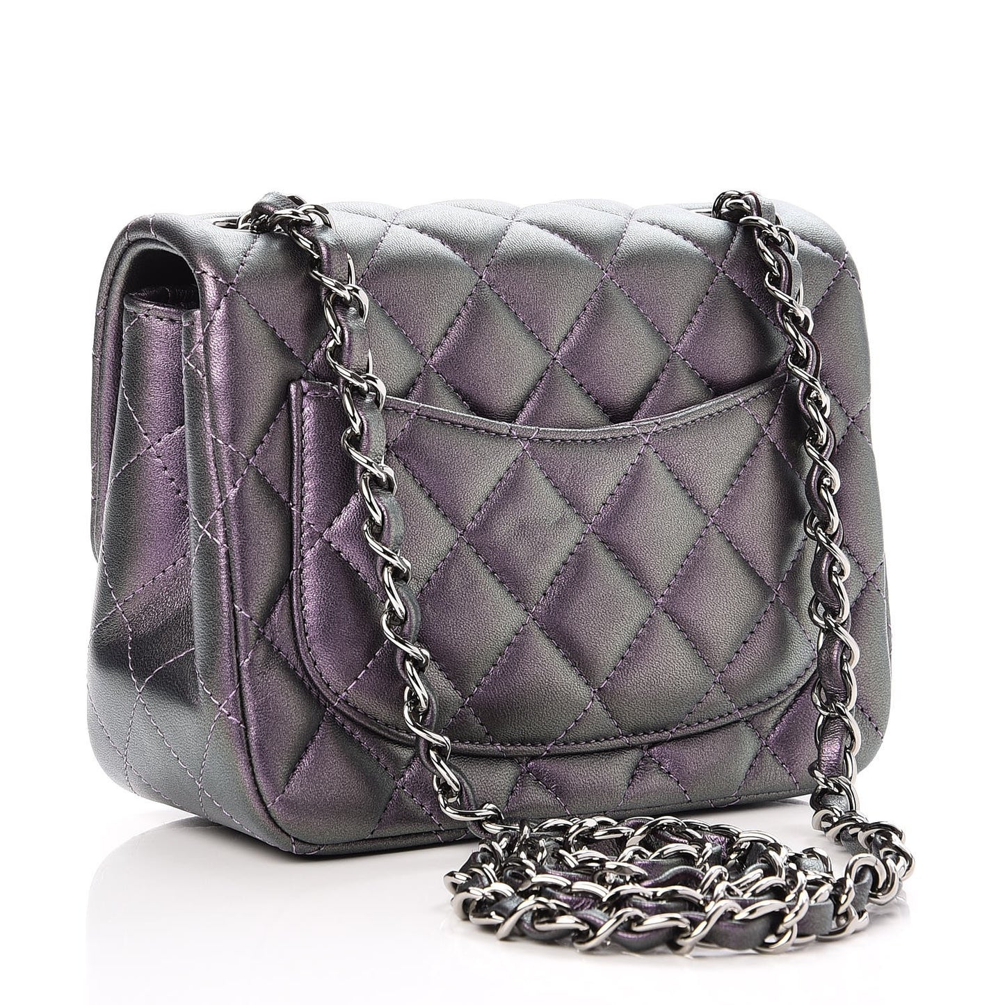 Iridescent Lambskin Quilted Mini Square Flap Dark Purple